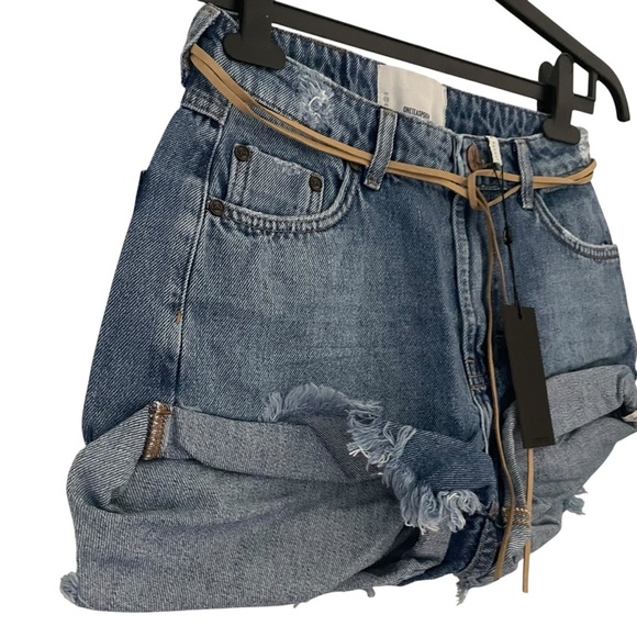 One Teaspoon Pacifica WA Bandits Blue Jean Shorts with Tan Belt Style 22964 NWT - Picture 6 of 10